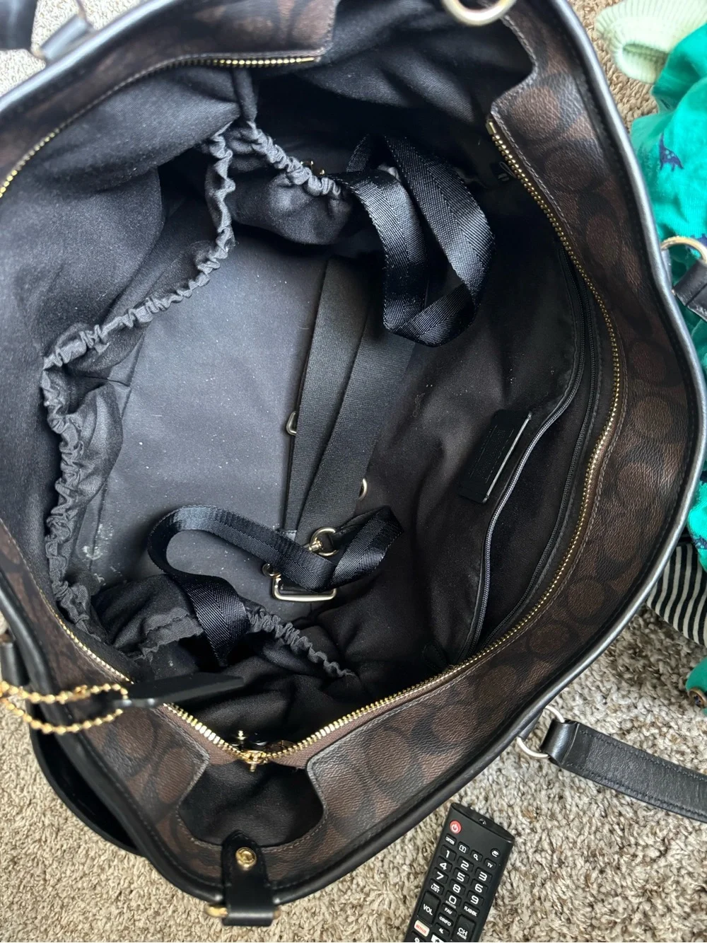 Coach Brown Signature Canvas Tote with Black Trim